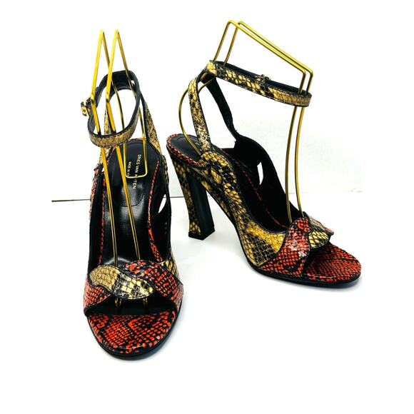 Dries Van Noten Red Beige Snakeskin High Heel Ankle Strap Sandals Size 37.5 - Picture 10 of 10